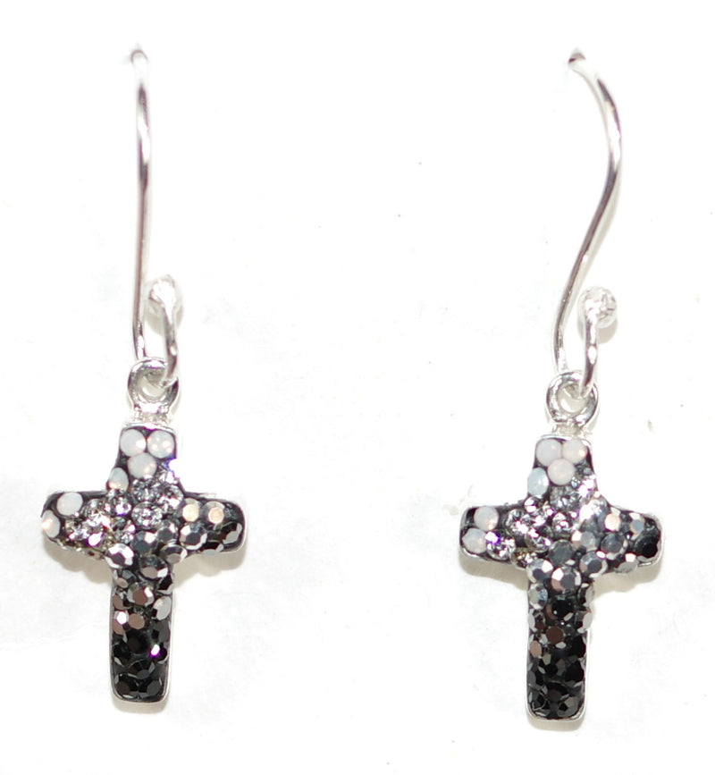 MOSAICO EARRINGS PE-8330-H: multi color Austrians crystals in 3/4" solid silver setting, french wire backs