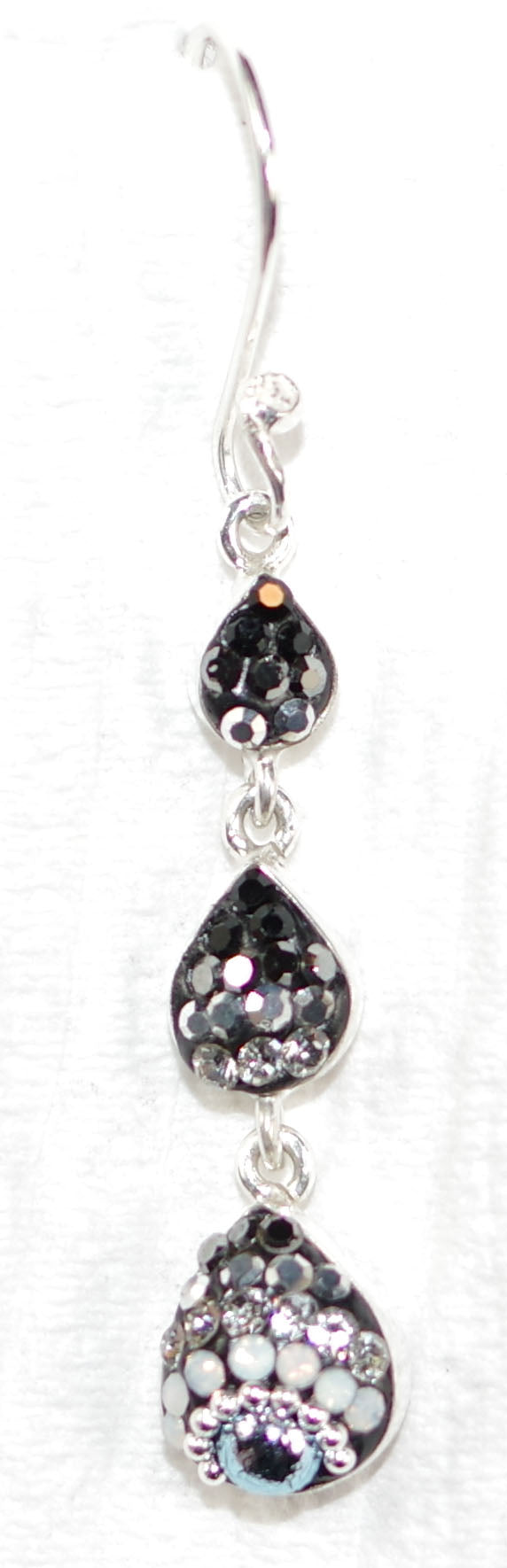 MOSAICO EARRINGS PE-8342-H: multi color Austrians crystals in slender 1.5" solid silver setting, french wire backs