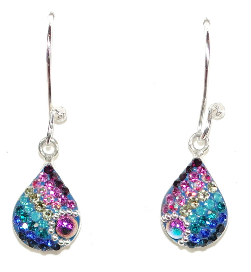 MOSAICO EARRINGS PE-8123-A: multi color Austrians crystals in  1/2" solid silver setting, french wire backs