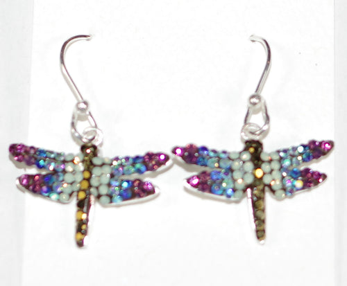 MOSAICO EARRINGS PE-8138-K: multi color Austrians crystals in  3/4" solid silver setting, french wire backs