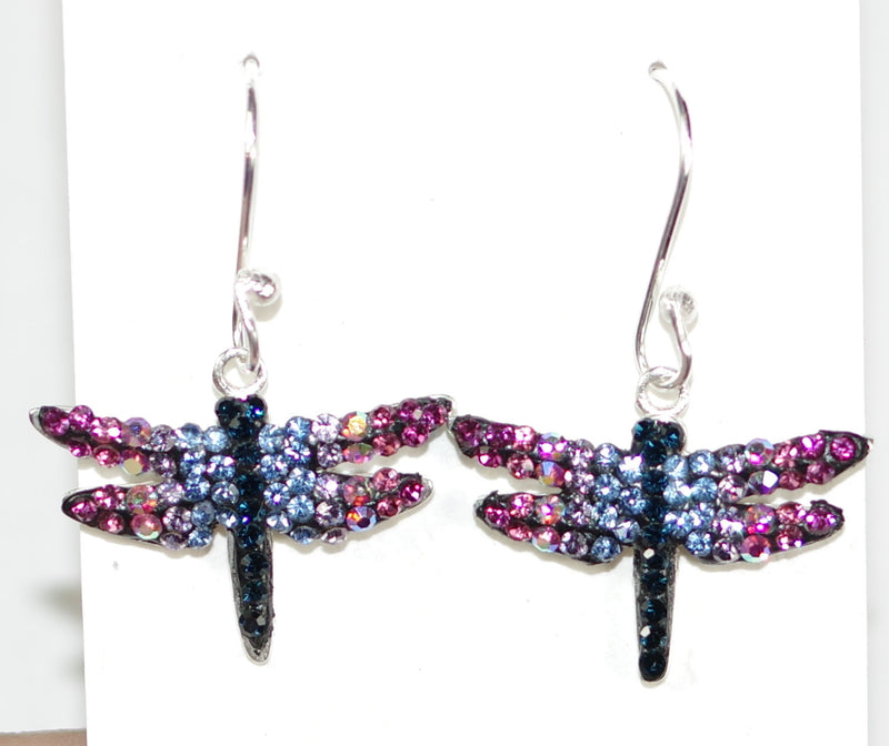 MOSAICO EARRINGS PE-8138-B: multi color Austrians crystals in  3/4" solid silver setting, french wire backs