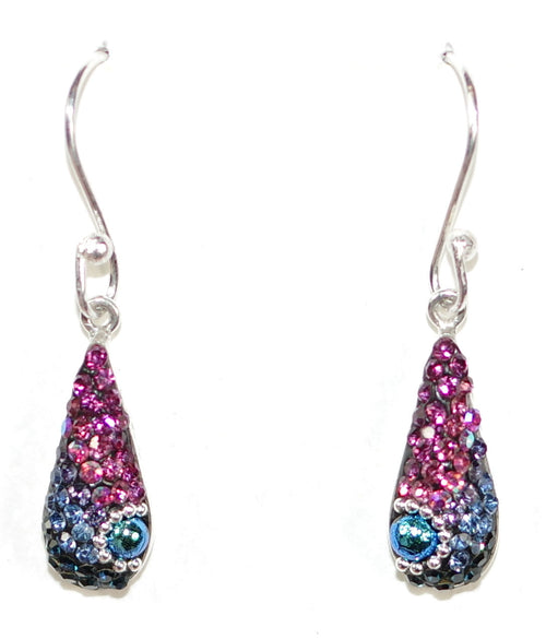 MOSAICO EARRINGS PE-8124-B: multi color Austrians crystals in 1.25" solid silver setting, french wire backs