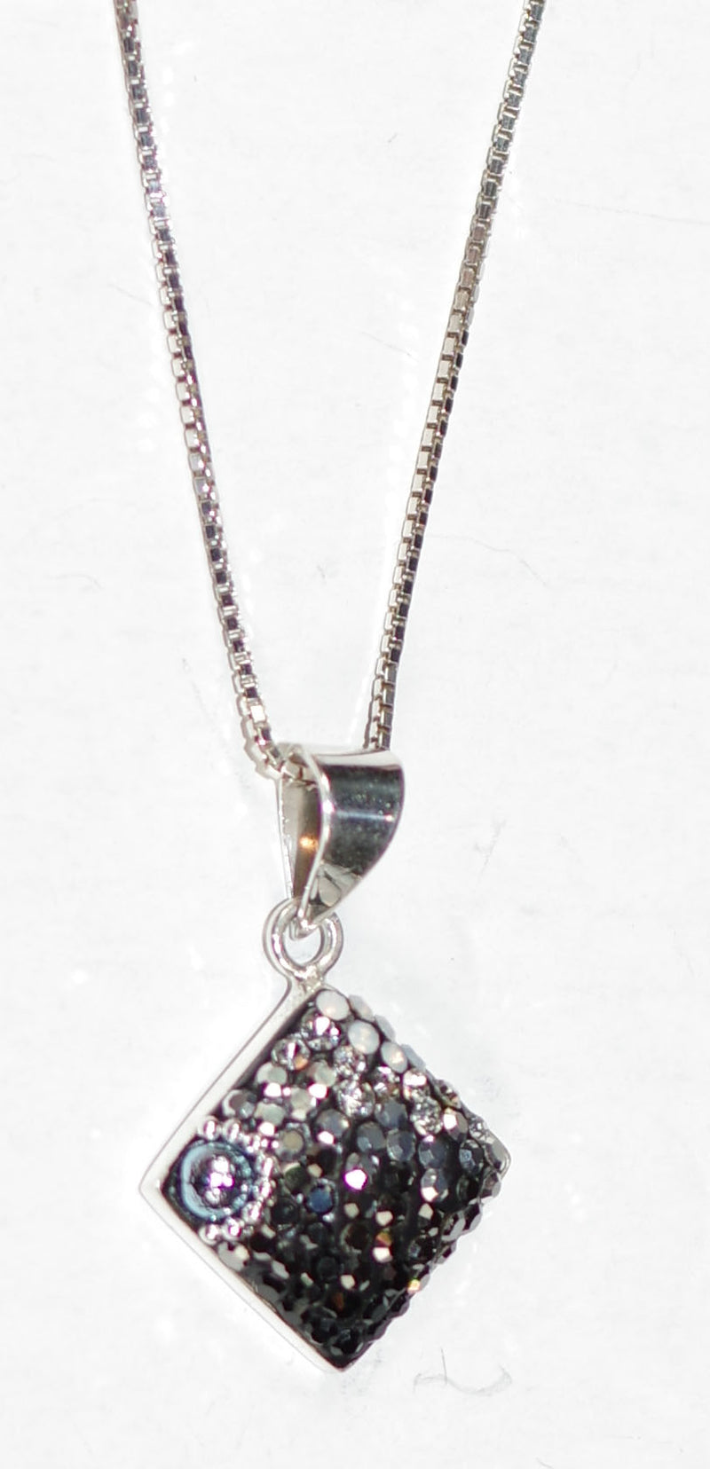 MOSAICO PENDANT PP-8525-H: multi color Austrian crystals in 5/8" solid silver pendant, 18-20 inch adjustable silver chain