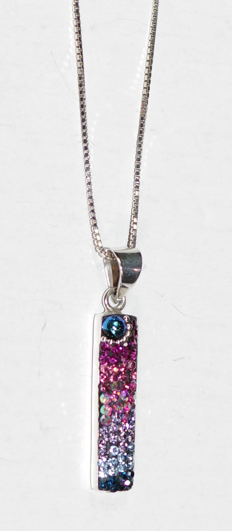 MOSAICO PENDANT PP-8549-B: multi color Austrian crystals in 1.25" solid silver pendant, 18-20 inch adjustable silver chain