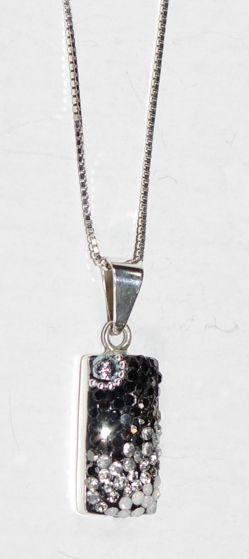 MOSAICO PENDANT PP-8548-H: multi color Austrian crystals in 3/4" solid silver pendant, 18-20 inch adjustable silver chain