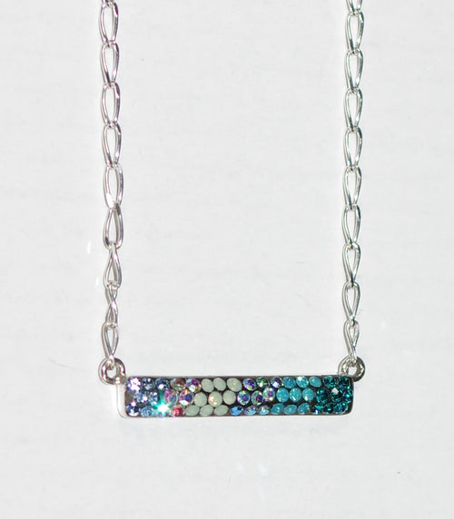 MOSAICO PENDANT BAR PN-8619-I: multi color Austrian crystals in 1.25" solid silver pendant, 18-20 inch adjustable silver chain