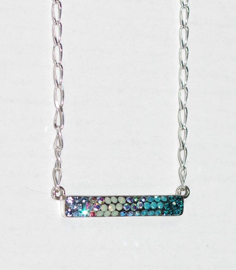 MOSAICO PENDANT BAR PN-8619-I: multi color Austrian crystals in 1.25" solid silver pendant, 18-20 inch adjustable silver chain