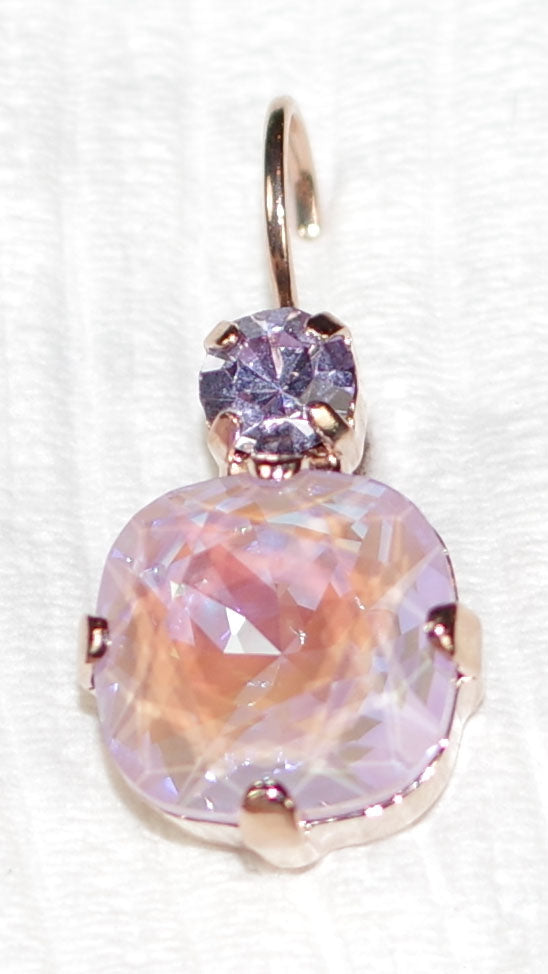 MARIANA EARRINGS WILDBERRY: lavender sunkissed stones in 3/4" rosegold setting, lever back