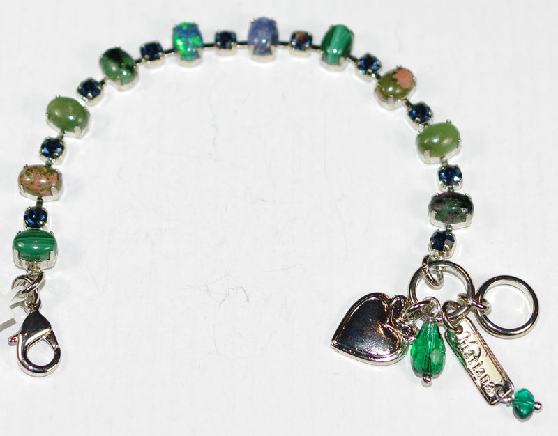 MARIANA BRACELET CHAMOMILE: green, blue, opal, natural 1/4" stones in silver rhodium setting