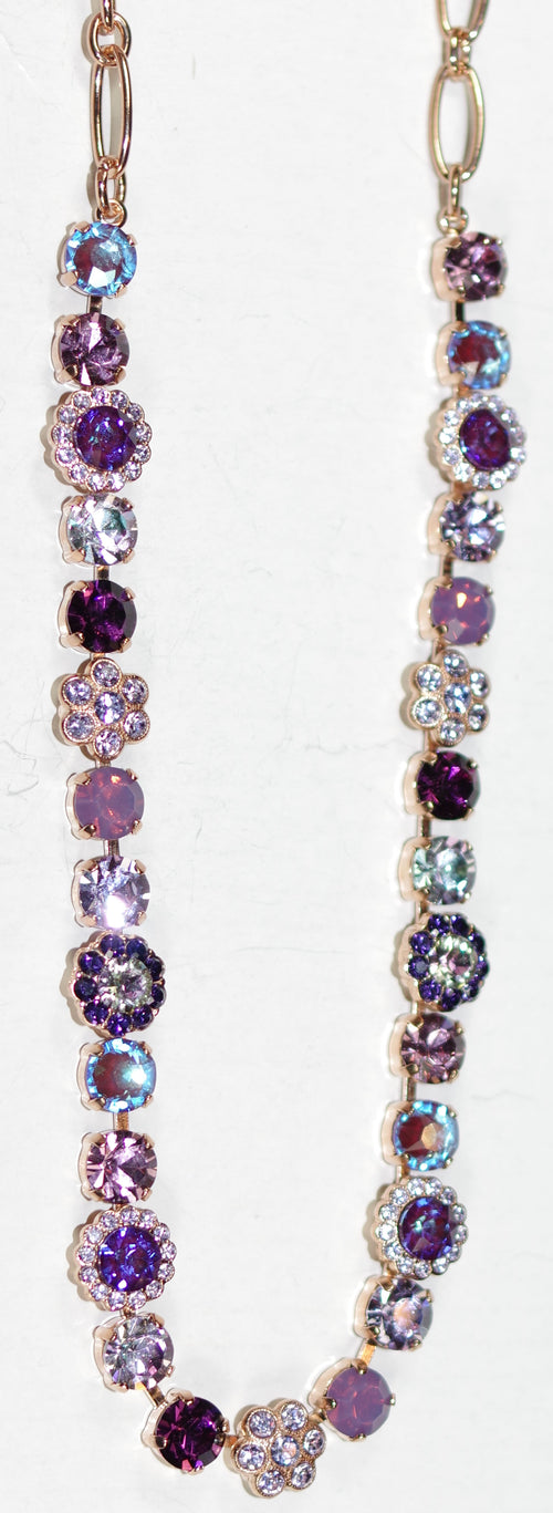 MARIANA NECKLACE WILDBERRY: purple, lavender, a/b stones in rosegold setting, 17" adjustable chain