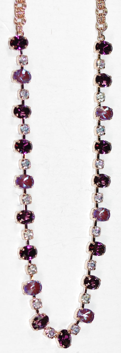 MARIANA NECKLACE WILDBERRY: blue, purple, a/b stones in rosegold setting, 18" adjustable chain