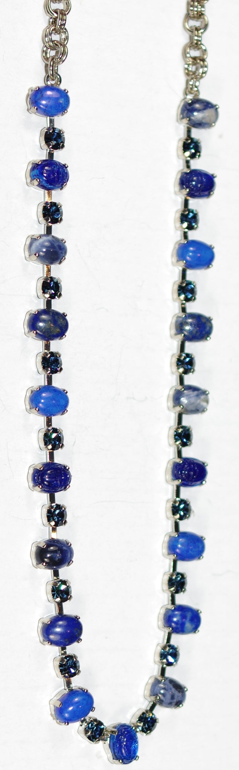 MARIANA NECKLACE SLEEPTIME: blue, navy crystal and natural stones in silver rhodium setting, 18" adjustable chain