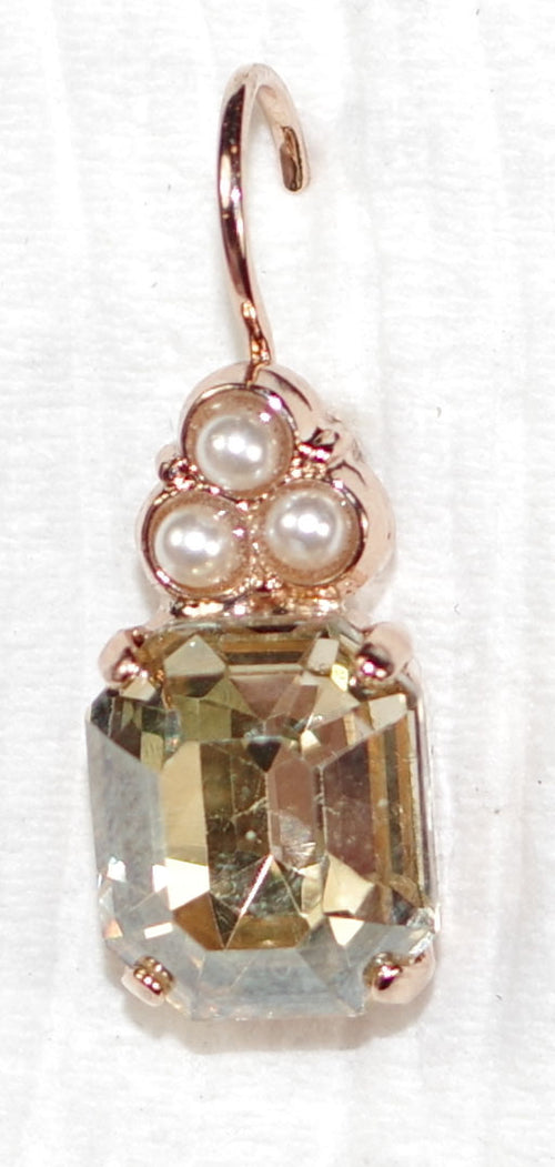 MARIANA EARRINGS EARL GREY: amber, pearl stones in 3/4" rose gold setting, lever back