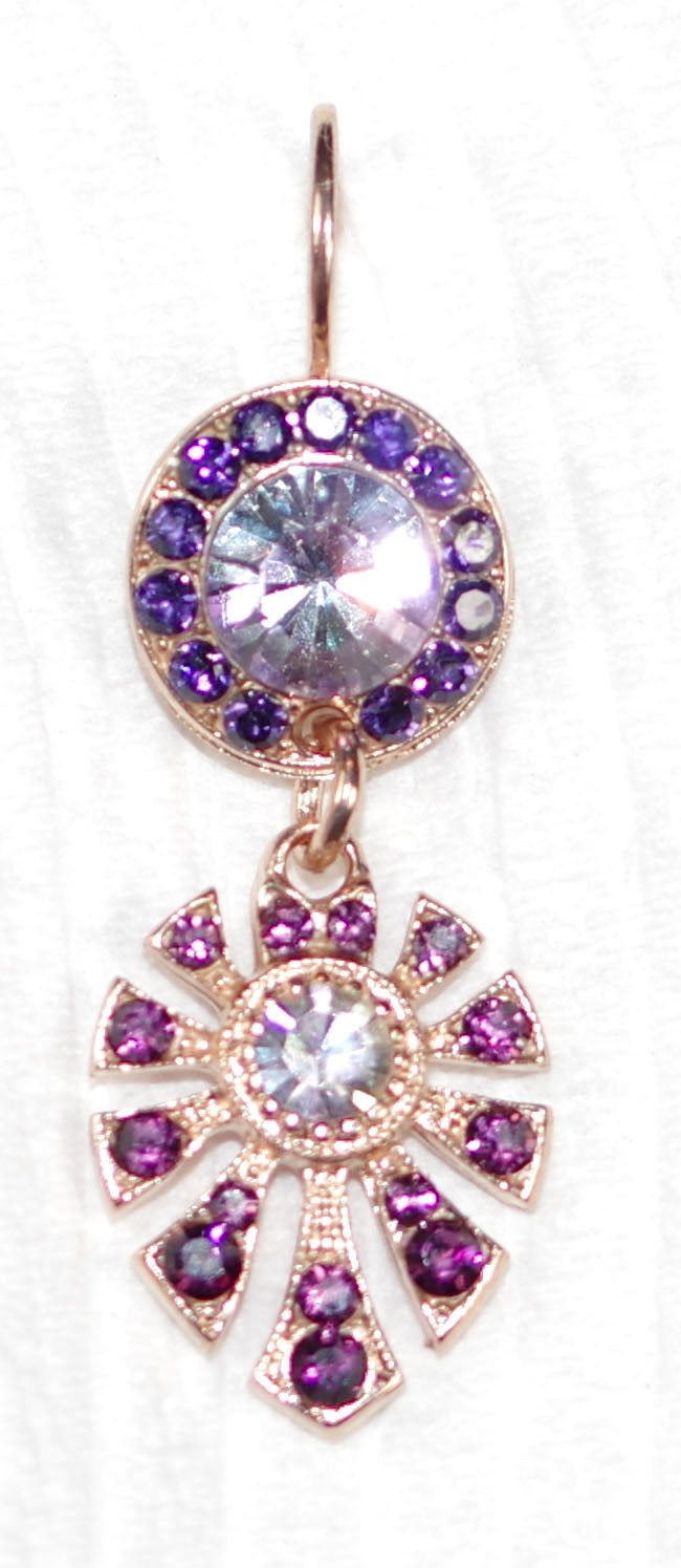 MARIANA EARRINGS DUNAWAY WILDBERRY: lavender, purple stones in 1" rosegold setting, lever back
