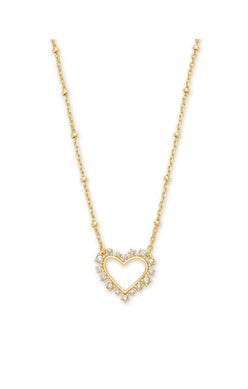 KENDRA SCOTT NECKLACE ARI HEART CRYSTAL GOLD WHITE CRYSTAL
