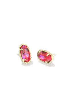 KENDRA SCOTT EARRINGS GRAYSON STONE STUD GOLD BRONZE VEINED RED & FUCHSIA MAGNESITE