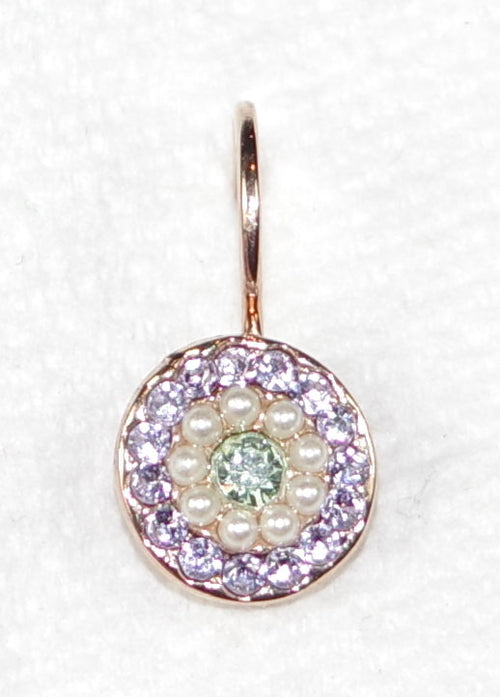 MARIANA EARRINGS MINT CHIP: lavender, green, pearl stones in 3/8" rosegold setting, lever back