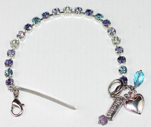 MARIANA BRACELET BLUE MOON: purple, blue, pearl 1/4" stones in silver rhodium setting