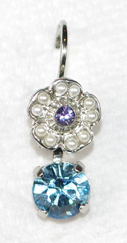 MARIANA EARRINGS BLUE MOON: purple, blue, pearl stones in 1/2" silver rhodium setting, lever back
