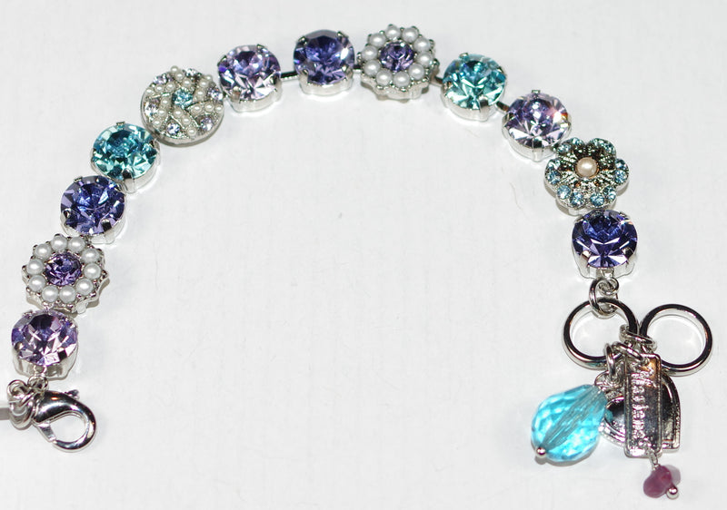 MARIANA BRACELET BLUE MOON: purple, blue, pearl 3/8" stones in silver rhodium setting