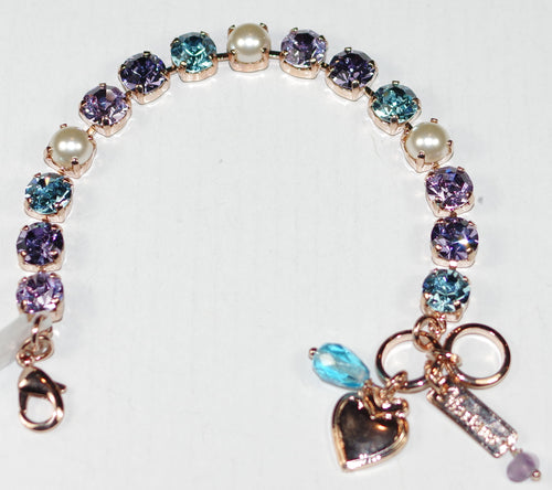 MARIANA BRACELET BETTE BLUE MOON: purple, pearl, blue 1/4" blue stones in rosegold setting