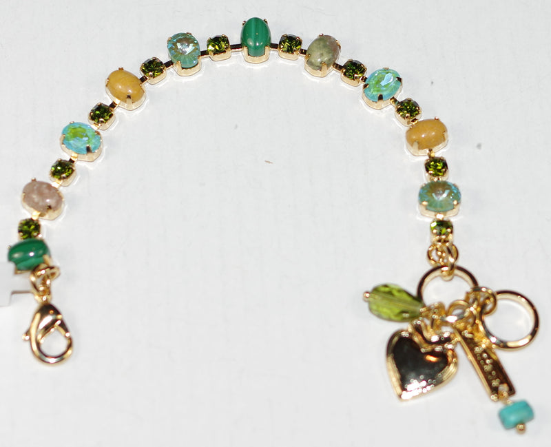 MARIANA BRACELET PISTACHIO: green, blue, yellow, natural 1/4" stones in yellow gold setting