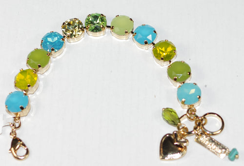 MARIANA BRACELET PISTACHIO: green, yellow, blue 1/2" stones in yellow gold setting