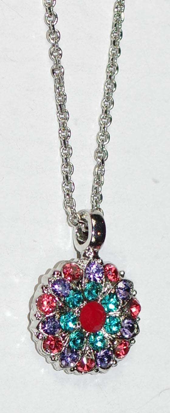 MARIANA ANGEL PENDANT RAINBOW SHERBERT: teal, orange, purple stones in silver rhodium setting, 18" adjustable chain