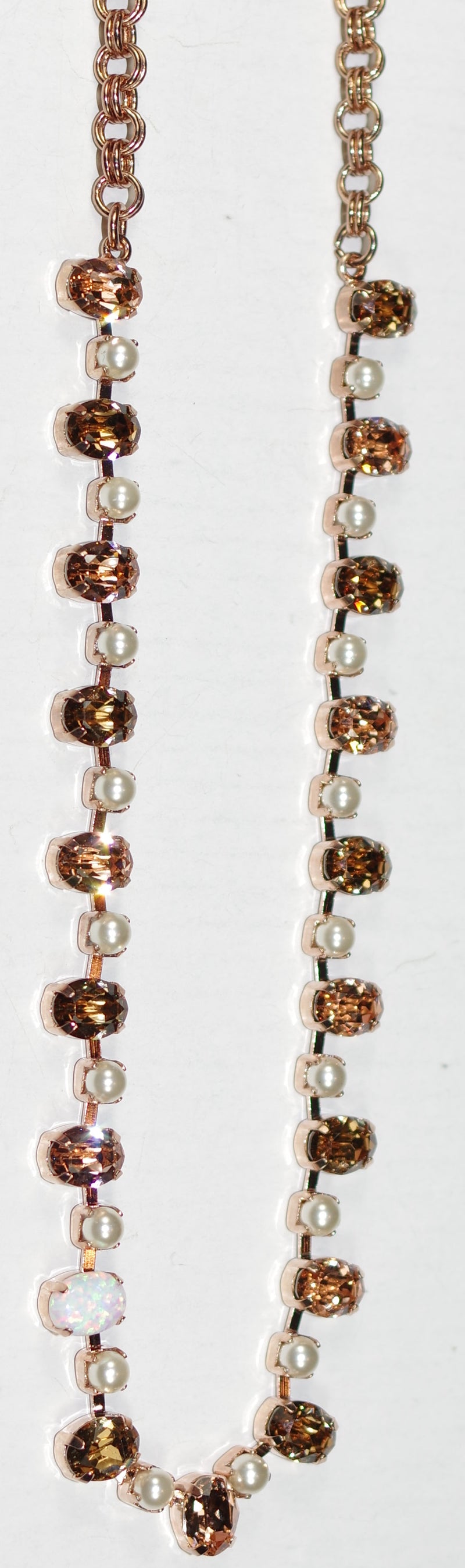 MARIANA NECKLACE COOKIE DOUGH: amber, pearl stones in rosegold setting, 18" adjustable chain