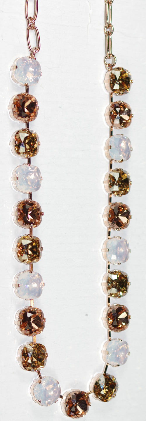 MARIANA NECKLACE COOKIE DOUGH: white, amber 1/2" stones in rosegold setting, 18" adjustable chain