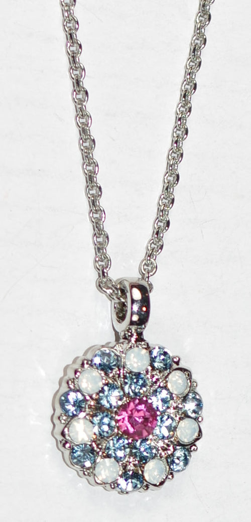 MARIANA ANGEL PENDANT BANANA SPLIT: pink, blue, white stones in silver rhodium setting, 18" adjustable chain