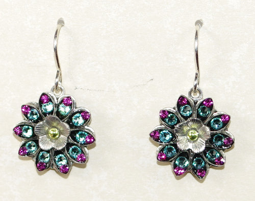 FIREFLY EARRINGS BOTANICAL FLOWER MC: multi color stones in 1/2" setting, french wire backs