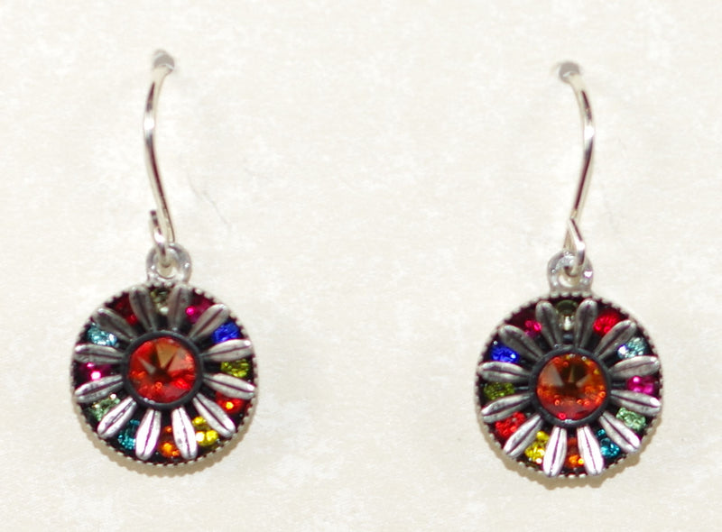 FIREFLY EARRINGS BOTANICAL FLOWER MC: multi color stones in 1/2" setting, french wire backs