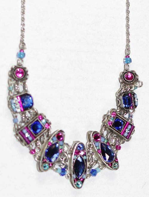 FIREFLY NECKLACE MILANO SAPPHIRE: multi color stones in 4"  silver 18" adjustable chain