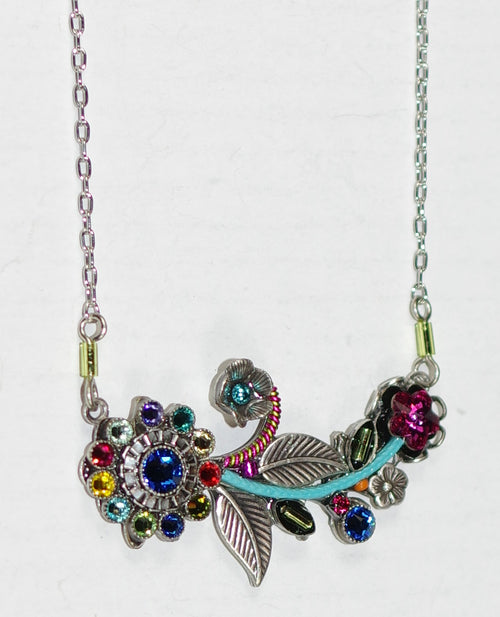 FIREFLY NECKLACE BOTANICAL FLOWER MC: multi color stones in 2" silver setting, 16" adjustable chain