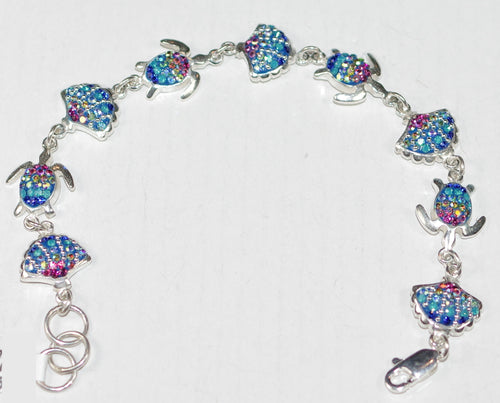 MOSAICO BRACELET PB-8640-A: multi color Austrian crystals in 1/2 " solid silver settings, lobster clasp