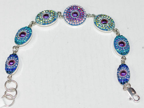 MOSAICO BRACELET PB-8636-A: multi color Austrian crystals in 1/2" oval solid silver setting, lobster clasp