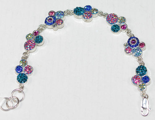 MOSAICO BRACELET PB-8642-A: multi color Austrian crystals in solid silver setting, lobster clasp
