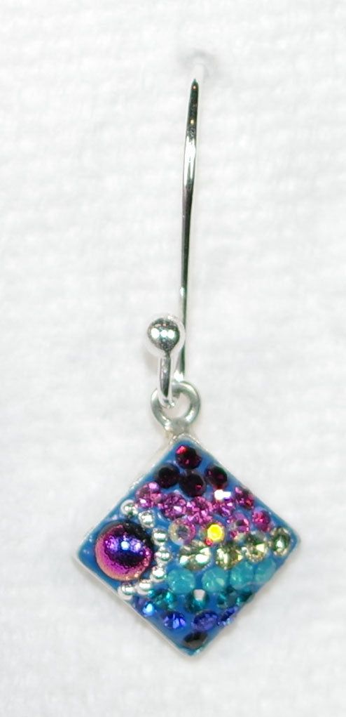 MOSAICO EARRINGS PE-8122-A: multi color Austrian crystals in 1/2" solid silver setting, french wire backs