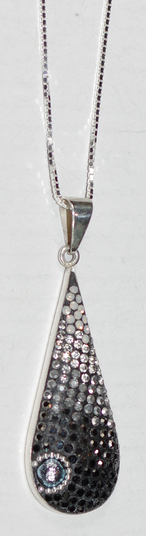 MOSAICO PENDANT PP-8677-H: multi color Austrian crystals in 1.5" solid silver pendant, 18-20 inch adjustable silver chain