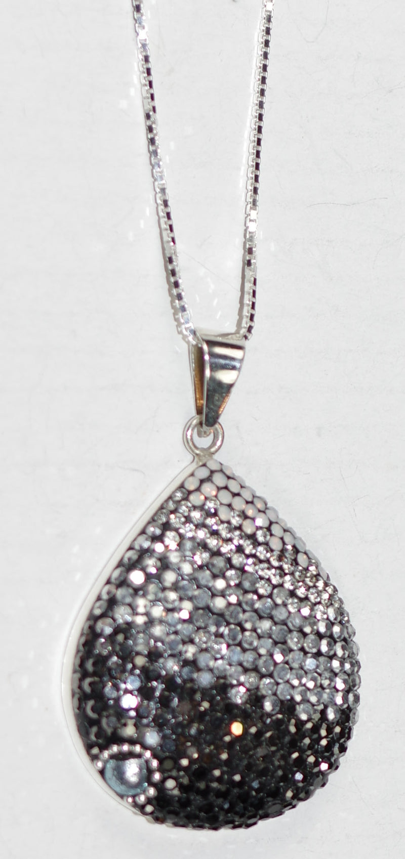 MOSAICO PENDANT PP-8678-H: multi color Austrian crystals in 1.25" solid silver pendant, 18-20 inch adjustable silver chain