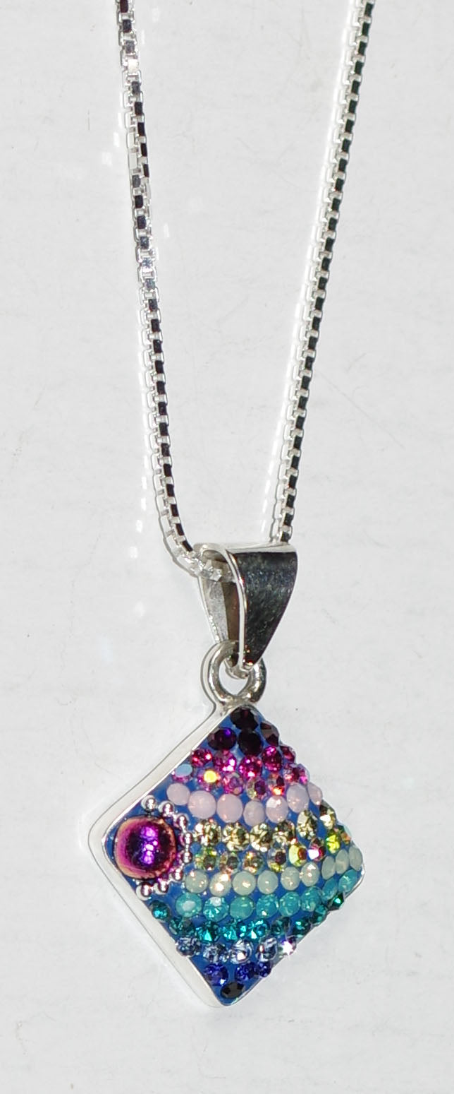 MOSAICO PENDANT PP-8525-A: multi color Austrian crystals in 3/4" solid silver pendant, 18-20 inch adjustable silver chain