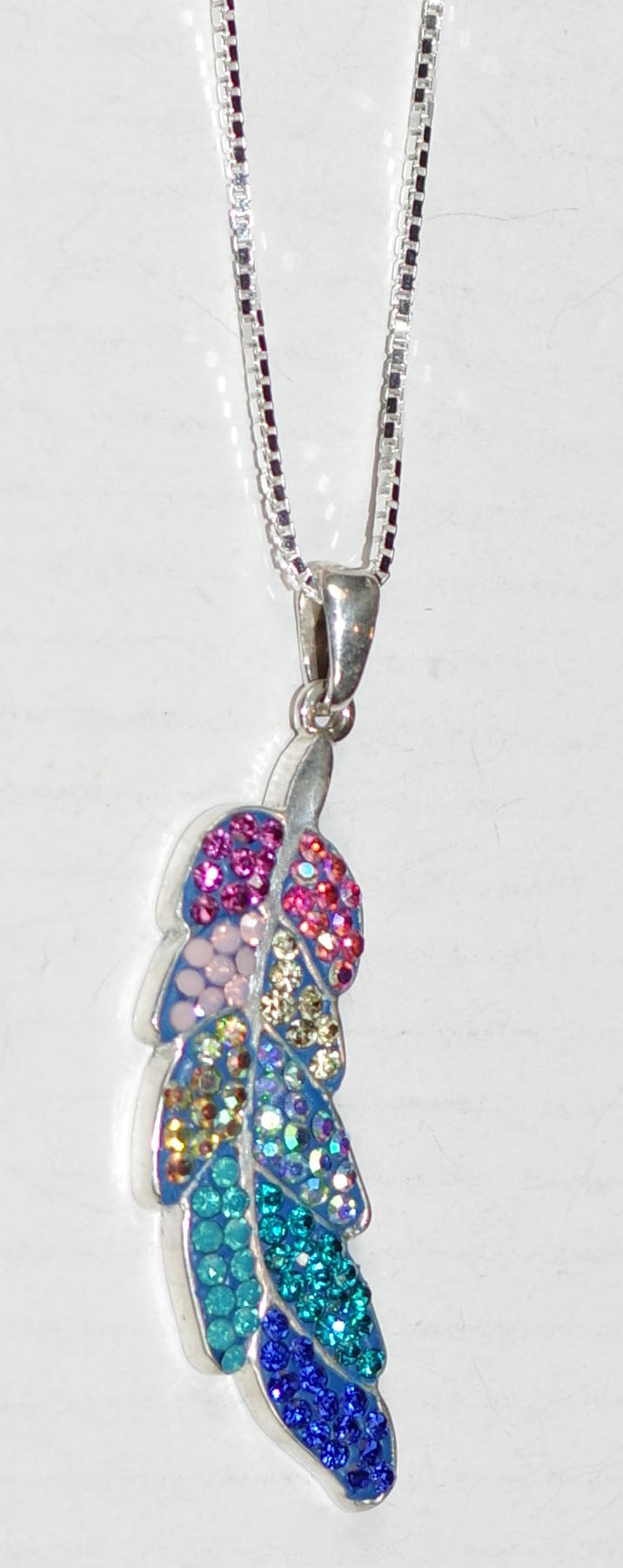 MOSAICO PENDANT PP-8699-A: multi color Austrian crystals in 1.25" solid silver pendant, 18-20 inch adjustable silver chain