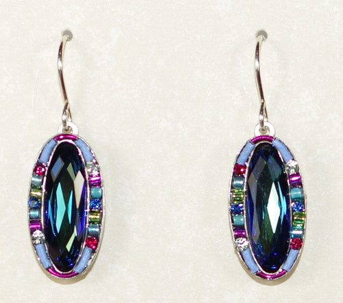 FIREFLY EARRINGS EMMA LARGE OVAL BERMUDA BLUE: multi color stones in 3/4" silver setting, wire backs