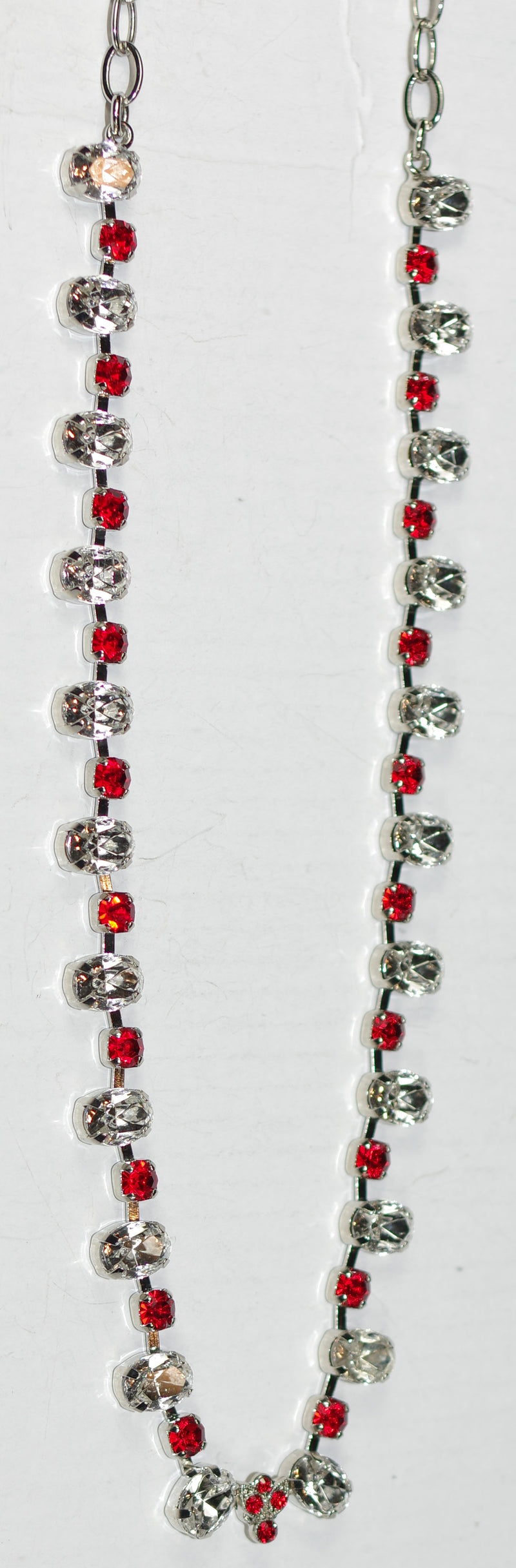 MARIANA NECKLACE RED/CLEAR: red, clear stones in silver rhodium setting, 18" adjustable chain