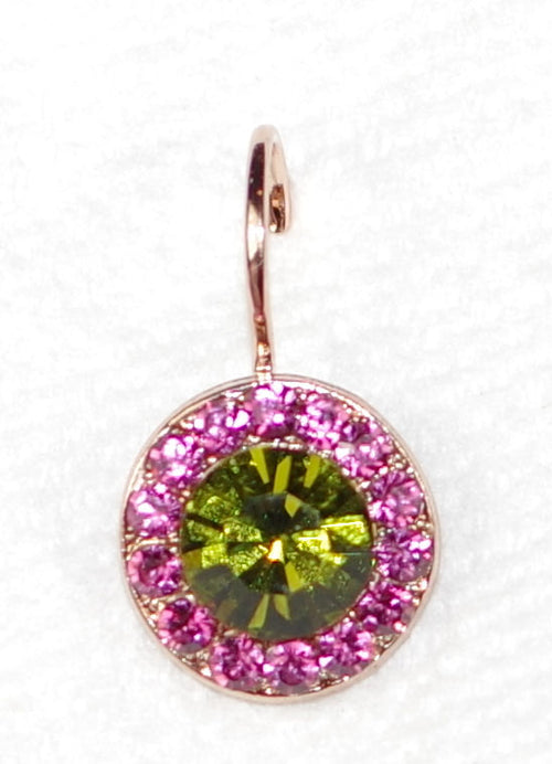 MARIANA EARRINGS SOPHIA: pink, green stones in 1/2" rose gold setting, lever back