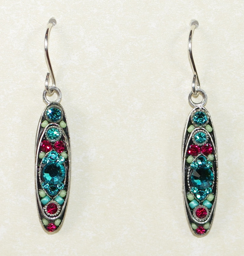 FIREFLY EARRINGS SPARKLE OVAL BLZ: multi color stones in 1" silver setting, wire backs