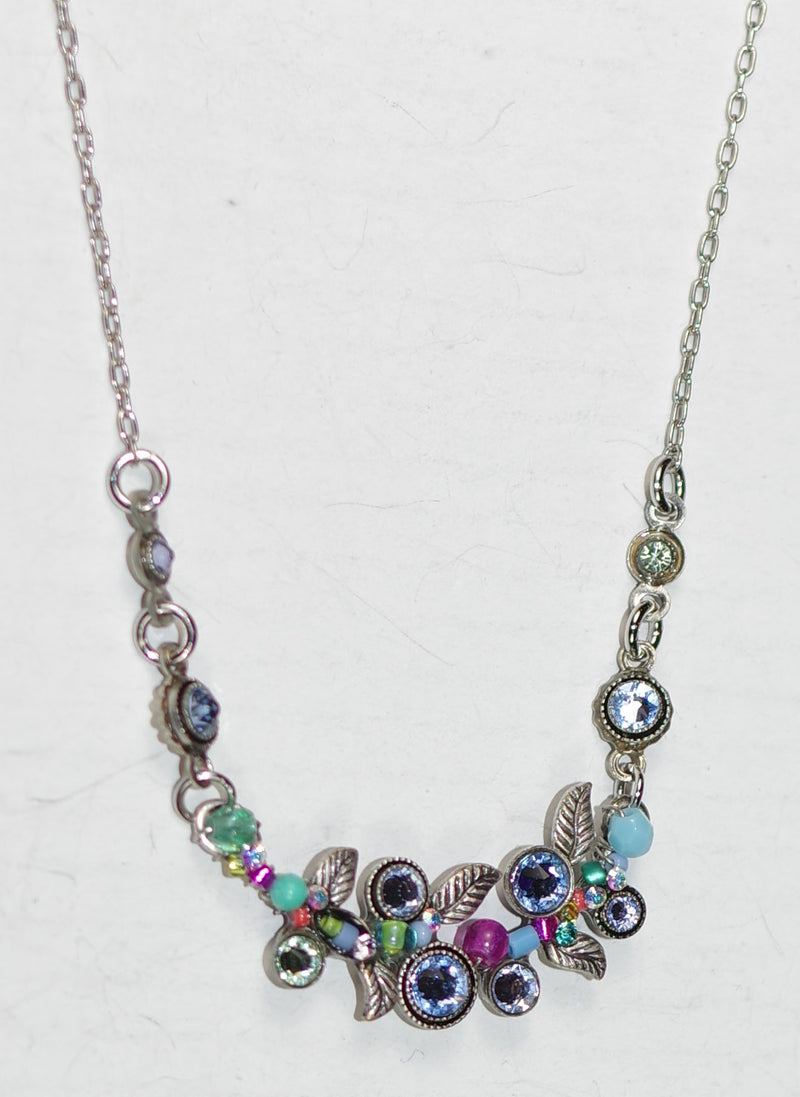 FIREFLY NECKLACE PETITE SCALLOP LB: multi color stones in 1.5" setting, silver 18" adjustable chain