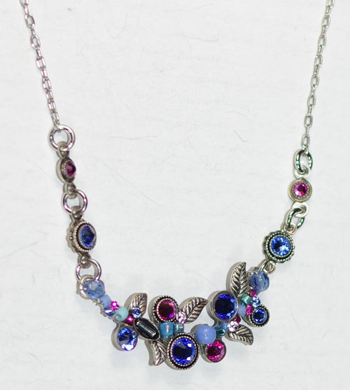 FIREFLY NECKLACE PETITE SCALLOP SAPPHIRE: multi color stones in 1.5" setting, silver 18" adjustable chain