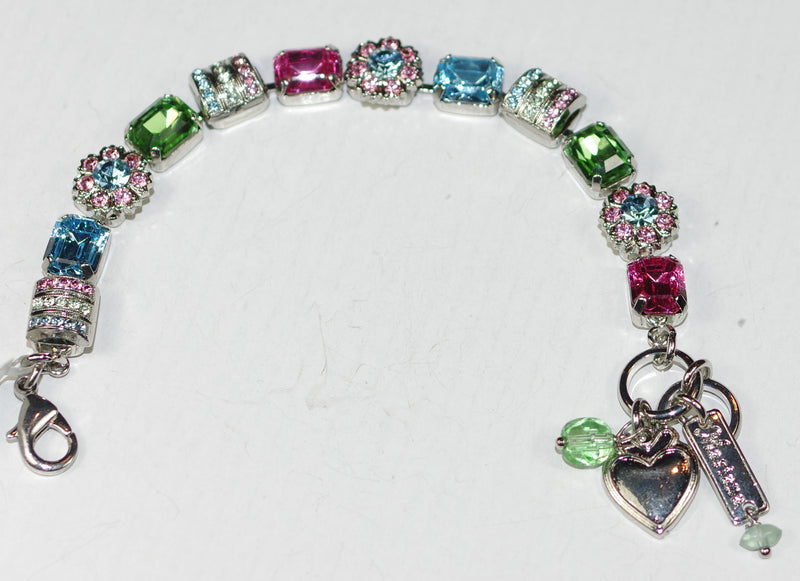 MARIANA BRACELET: pink, blue, green stones in silver rhodium setting